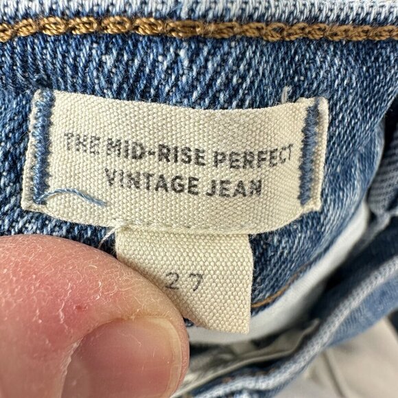 Madewell Size 27 The Mid-Rise Perfect Vintage Jean Medium Wash Distressed Casual - Picture 2 of 9